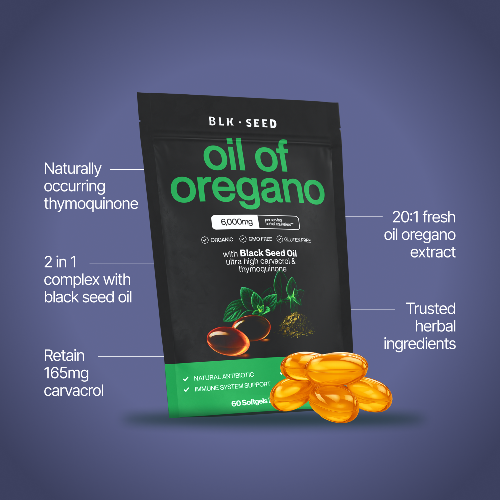 BLK Seed® Oil of Oregano & Black Seed oil Capsules